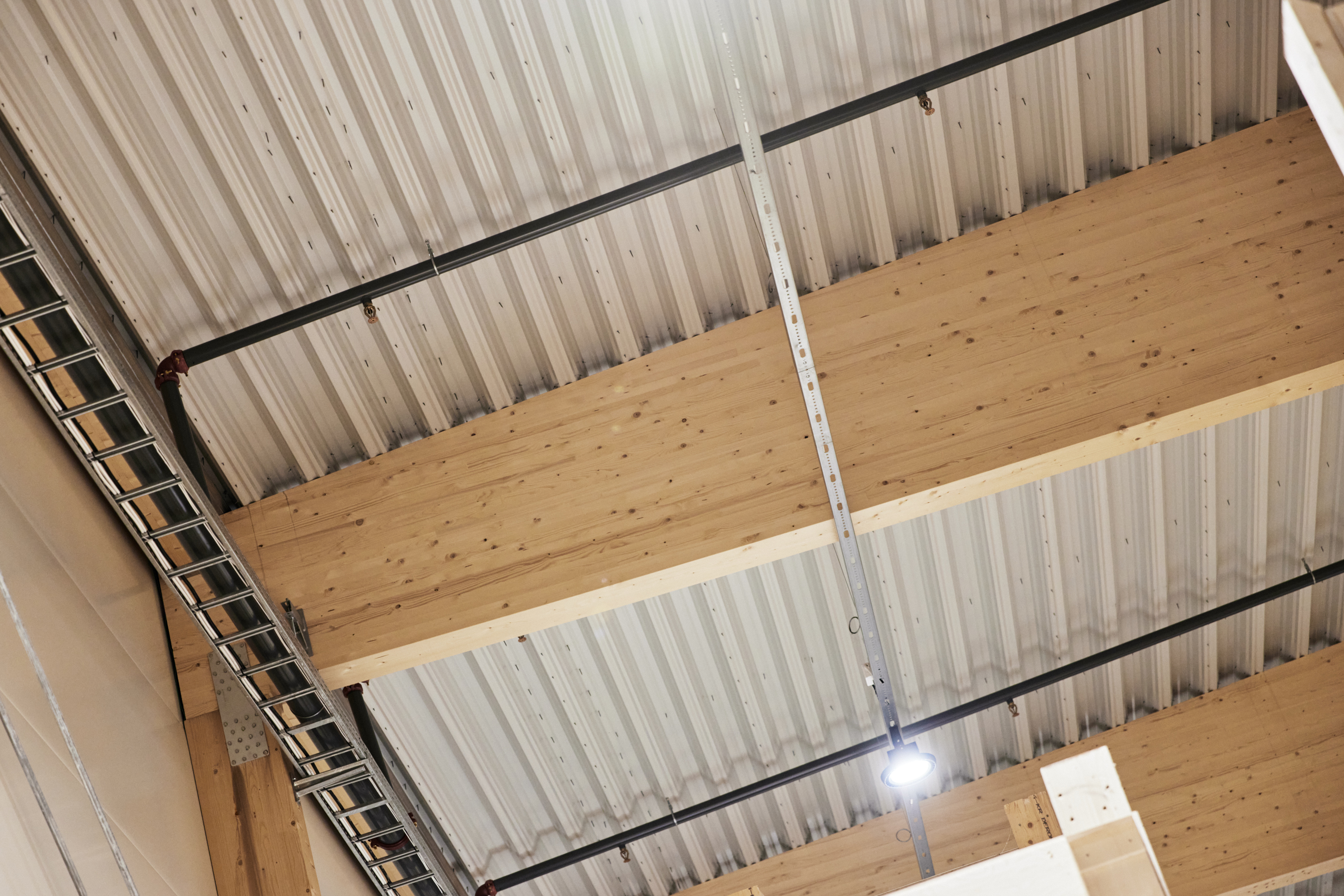 Glulam roof from inside the property Björröd 1:208 in Landvetter